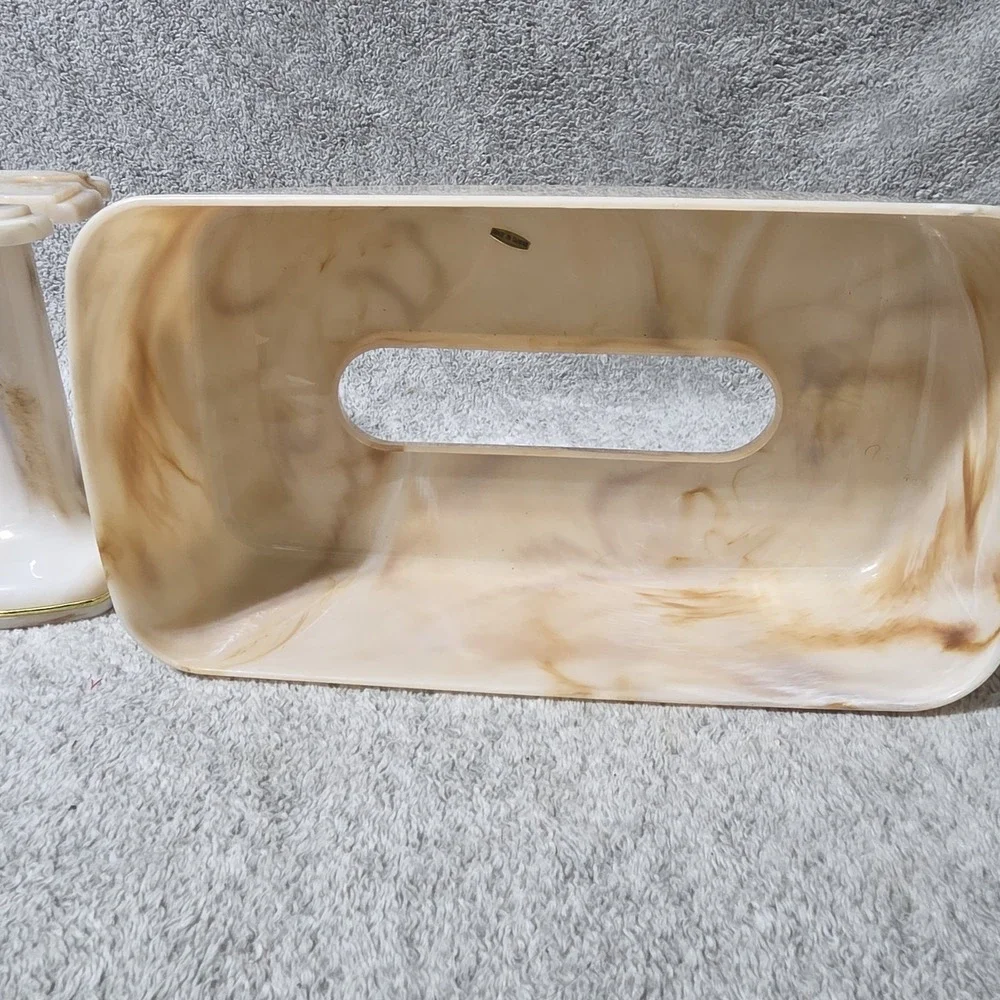Acrylic Swirled Marbled Tissue Cover  And Toothbrush Razor Holder MCM
